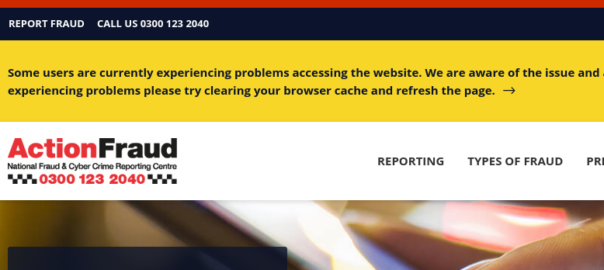 Screenshot of the archived version of the Action Fraud website linked to from the NCA contact us page.